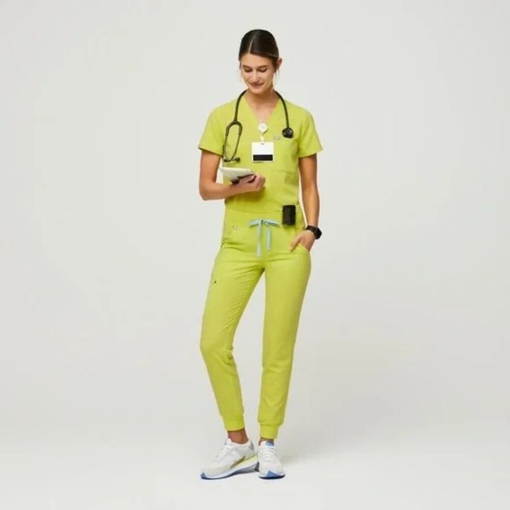 Figs Women's Top and pants in Lime Green EUG